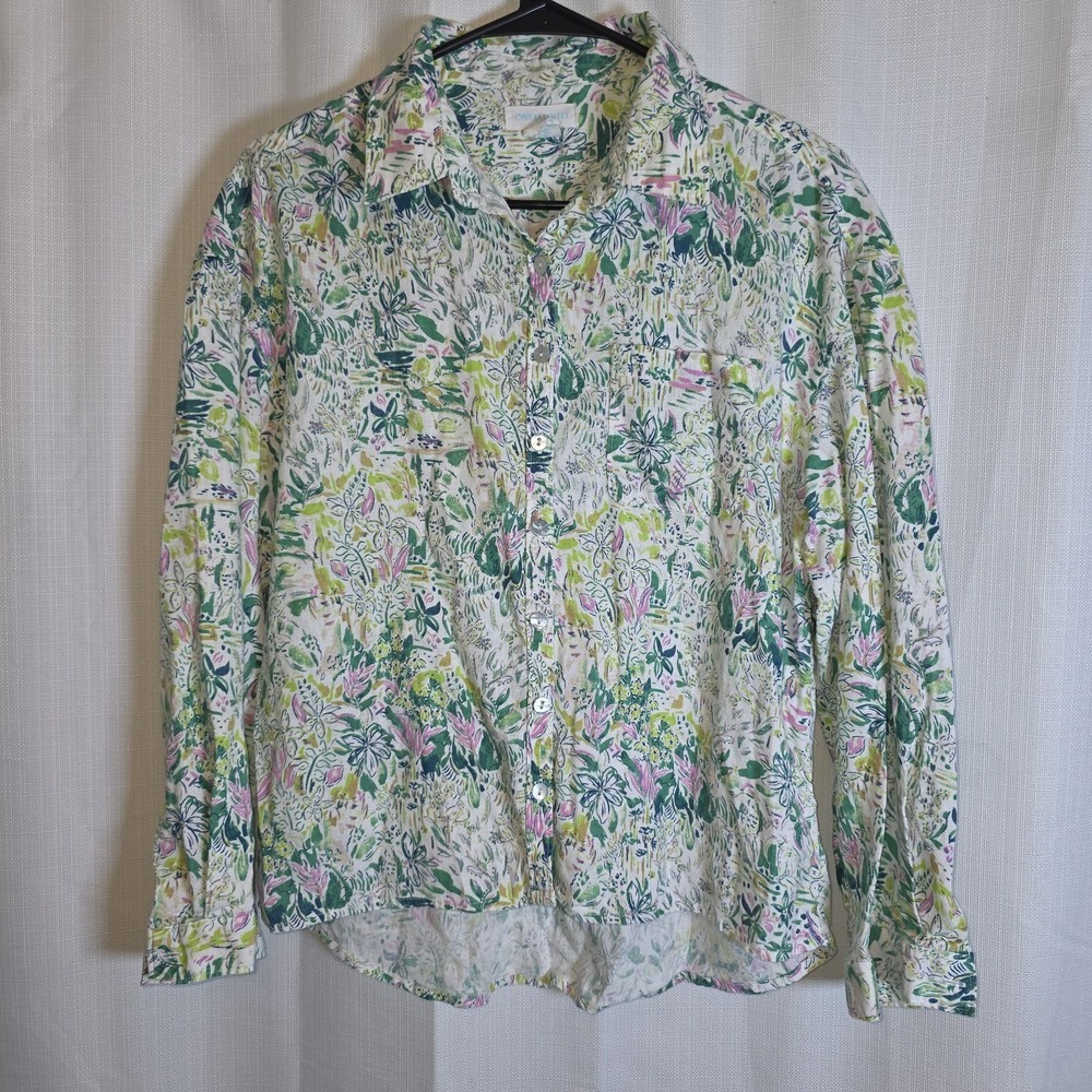 Cynthia Rowley Shirt Women's Sz Medium Linen Blend Multicolor Floral Cottagecore